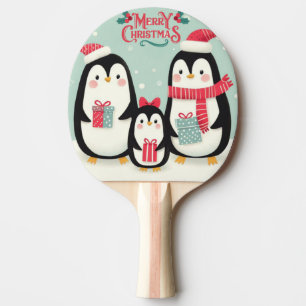 Merry Christmas snowy penguins Ping Pong Paddle
