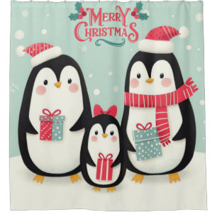 Merry Christmas snowy penguins Shower Curtain