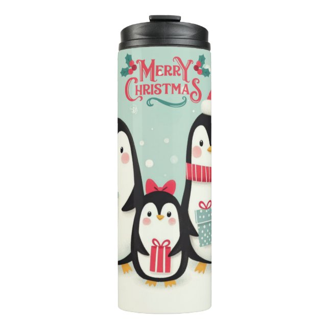 Merry Christmas snowy penguins Thermal Tumbler (Front)