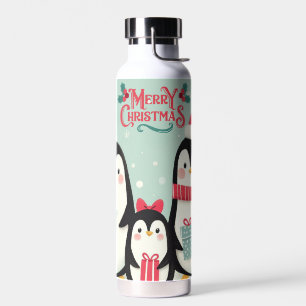 Merry Christmas snowy penguins Water Bottle