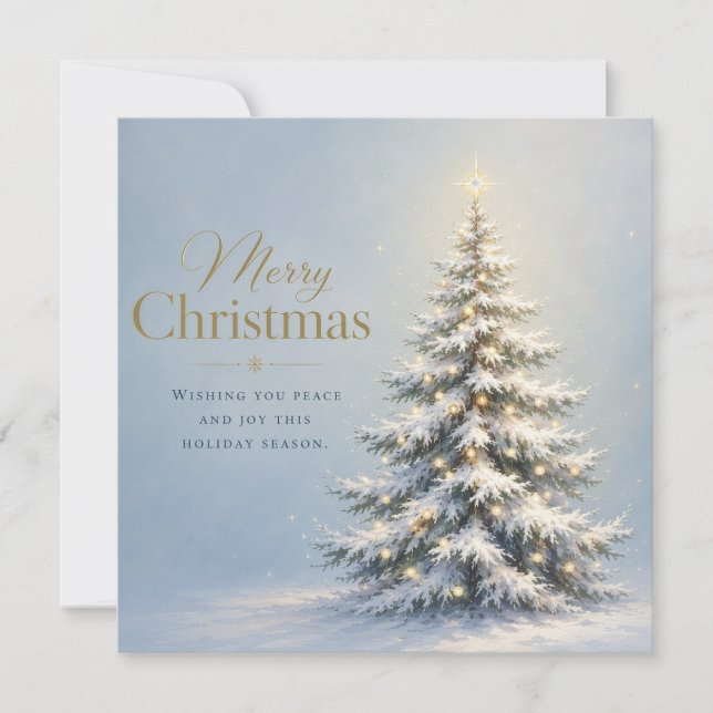 Merry Christmas Snowy Pine Tree Card (Front)