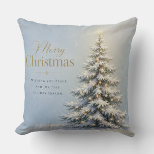 Merry Christmas Snowy Pine Tree Cushion