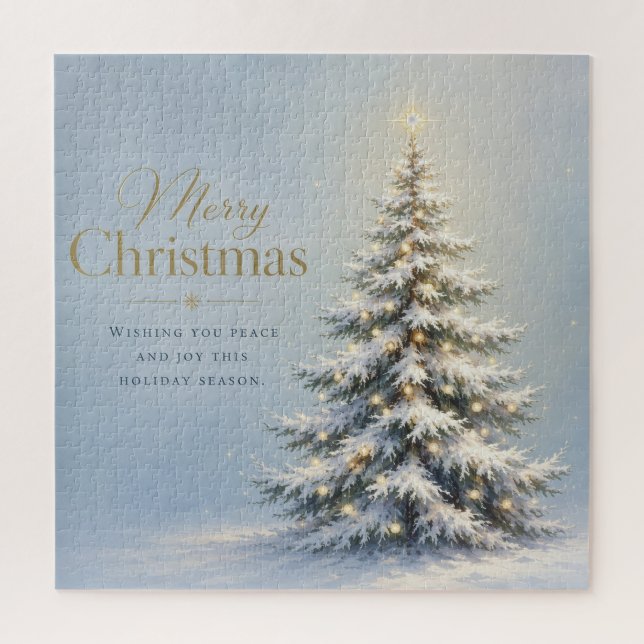 Merry Christmas Snowy Pine Tree Jigsaw Puzzle (Vertical)