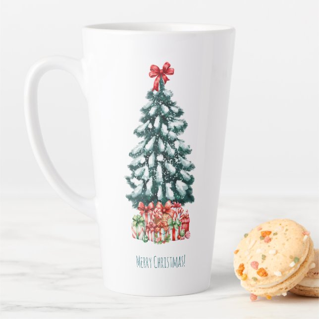 Merry Christmas Snowy Pine Tree Latte Mug (In Situ)