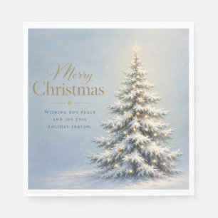 Merry Christmas Snowy Pine Tree Napkin