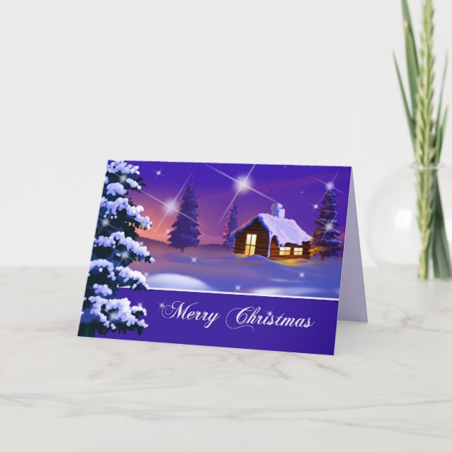 Merry Christmas. Snowy Village Christmas  Holiday Card (Front)