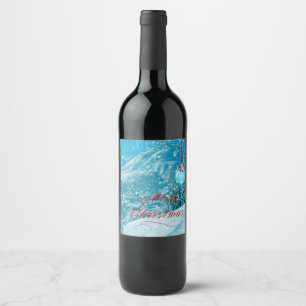 Merry Christmas Snowy Winter Village Holiday  Wine Label