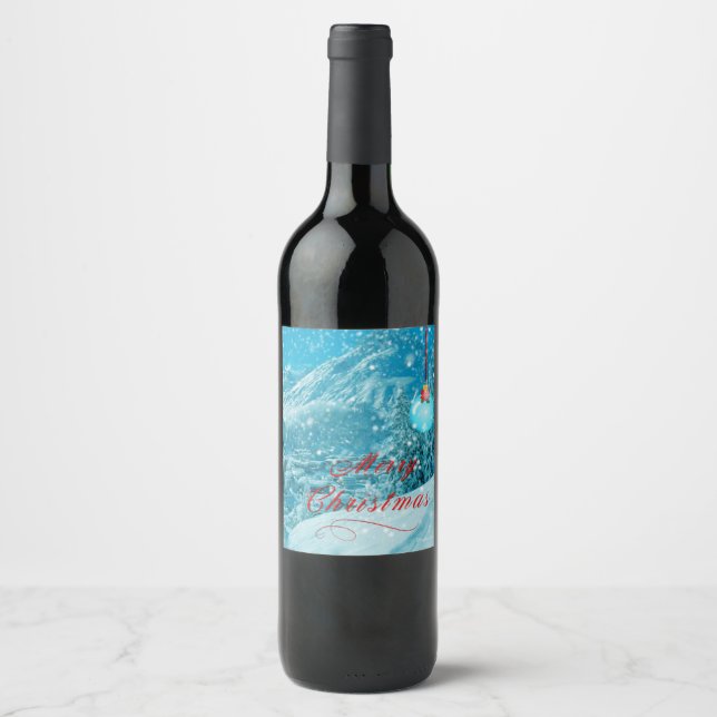 Merry Christmas Snowy Winter Village Holiday  Wine Label (Front)