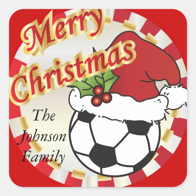 Merry Christmas Soccer Ball | Personalise Square Sticker (Front)