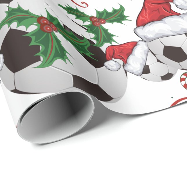 Merry Christmas Soccer Ball   Santa Wrapping Paper (Roll Corner)