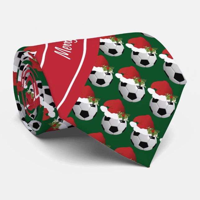 Merry Christmas Soccer Ball Tie (Rolled)