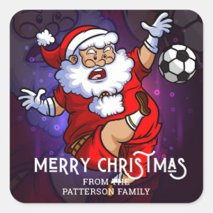 Merry Christmas Soccer Football Santa Personalised Square Sticker