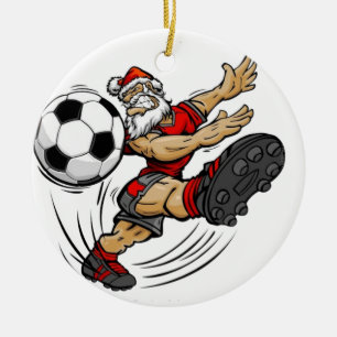 Merry Christmas - soccer Santa Ceramic Ornament