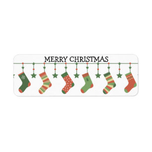 Merry Christmas Socks hanging seasonal garland  Return Address Label