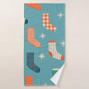 Merry Christmas socks pattern in illustration. Bath Towel