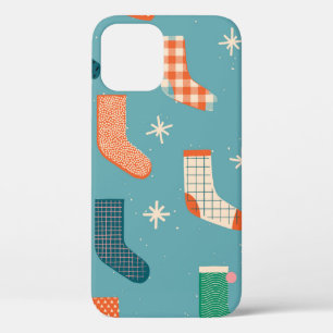 Merry Christmas socks pattern in illustration. iPhone 12 Case