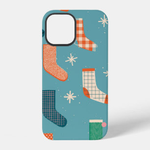 Merry Christmas socks pattern in illustration. iPhone 12 Case