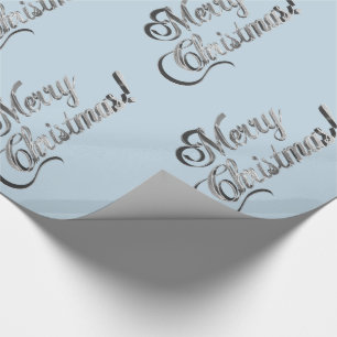Merry Christmas Soft Baby Blue Silver Gray Wrapping Paper