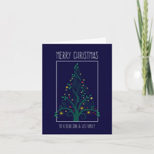 Merry Christmas Son & Family, Colorful Tree Swirls Holiday Card