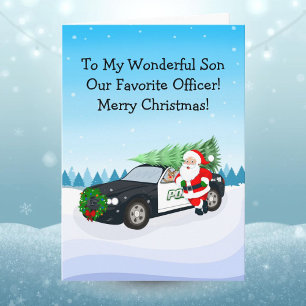 Merry Christmas Son Police Officer Santa Cop Car Card