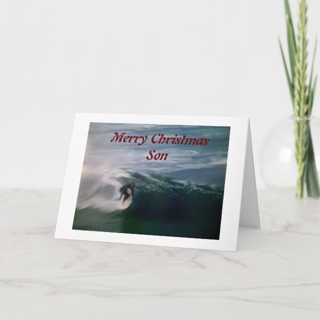 ***MERRY CHRISTMAS**, SON" (SURFING AT THE BEACH) CARD (Front)