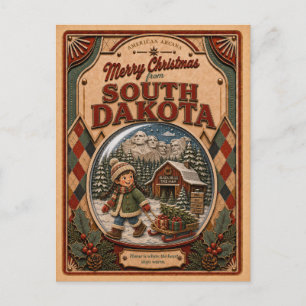 Merry Christmas South Dakota Vintage Snow Globe Holiday Postcard
