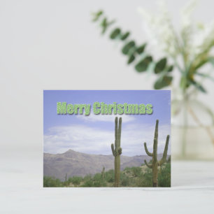 Merry Christmas Southwest Landscape with Saguaros Holiday Postcard