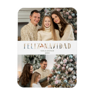 Merry Christmas Spanish Cut Paper Effect Photo Magnet