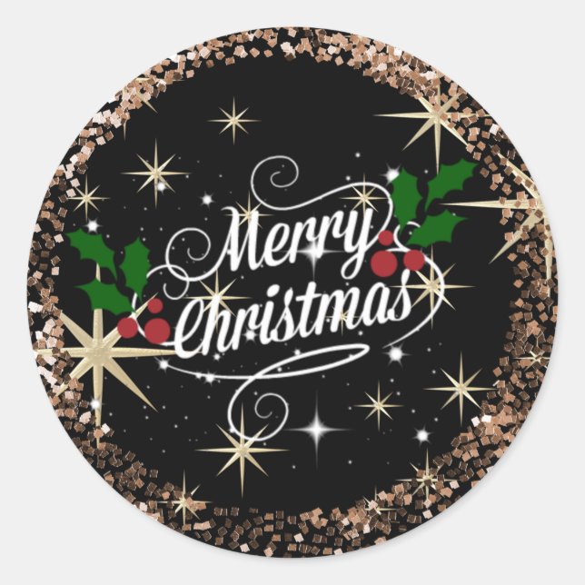 Merry Christmas sparkle and glitter Classic Round Sticker (Front)