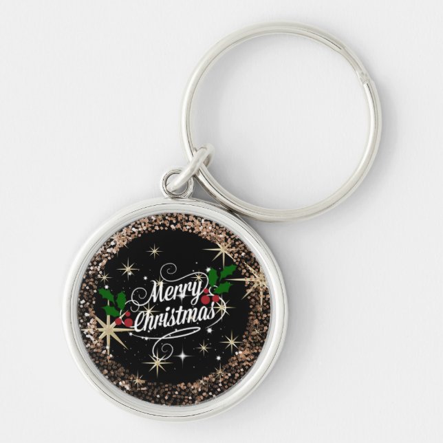 Merry Christmas sparkle and glitter Key Ring (Front)