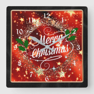 Merry Christmas, sparkle and glitter look, Large C Square Wall Clock