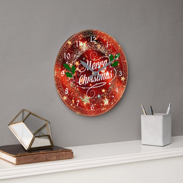 Merry Christmas, sparkle and glitter look, Large Clock (Office)