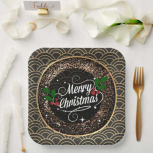 Merry Christmas, sparkle and glitter, Paper Plat Plate