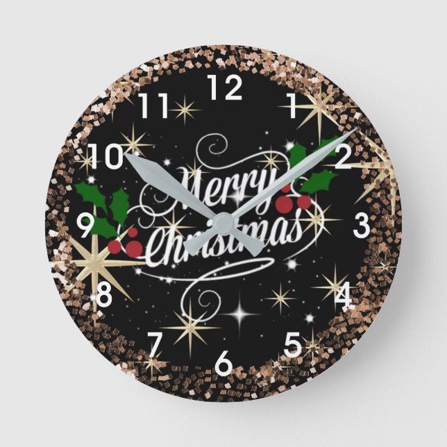 Merry Christmas sparkle and glitter, Round Clock (Front)