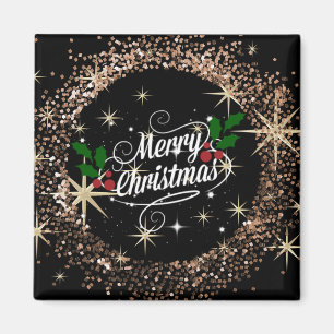 Merry Christmas sparkle black and bronze Magnet
