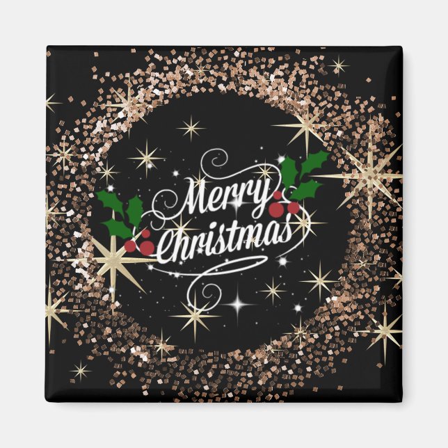 Merry Christmas sparkle black and bronze Magnet (Front)