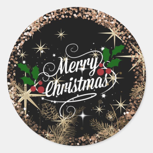 Merry Christmas, sparkle, glitter and shine, Classic Round Sticker (Front)
