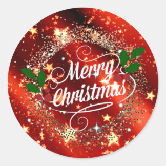Merry Christmas, Sparkling Red and Gold Design Classic Round Sticker