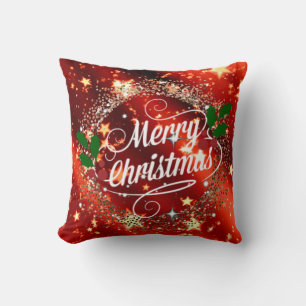 Merry Christmas, Sparkling Red and Gold Design Cushion