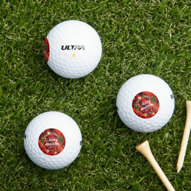 Merry Christmas, Sparkling Red and Gold Design Golf Balls (Insitu Grass)