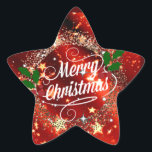 Merry Christmas, Sparkling Red and Gold Design  Star Sticker<br><div class="desc">Merry Christmas in glittering holiday colours</div>