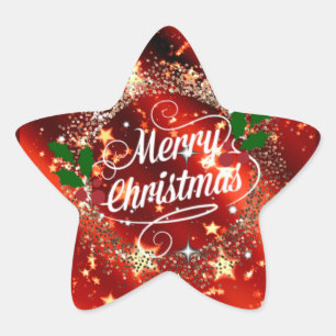 Merry Christmas, Sparkling Red and Gold Design Star Sticker