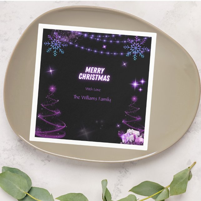 Merry Christmas Sparkling Trees | Snowflakes Stars Napkin (Creator Uploaded)