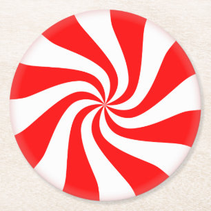 Merry Christmas Spearmint swirl peppermint Candy Round Paper Coaster