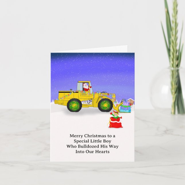 Merry Christmas Special Boy Santa in Bulldozer Card (Front)