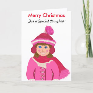 Merry Christmas Special Daughter Girl Pink Hat Holiday Card