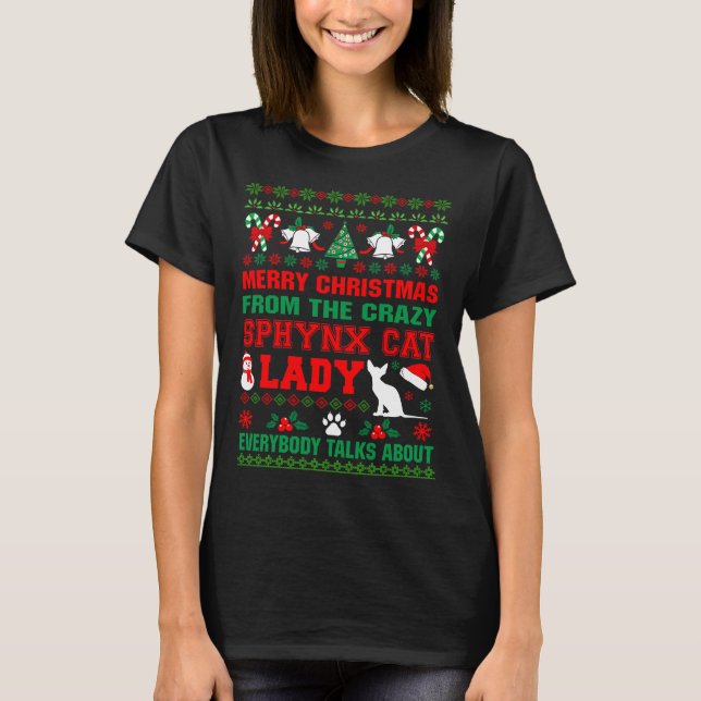 Merry Christmas Sphynx Cat Lady Ugly T-Shirt (Front)
