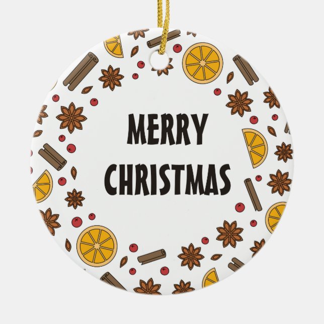 Merry Christmas spices food star anise Ceramic Ornament (Front)