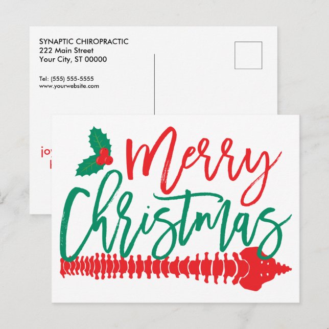 Merry Christmas Spine and Holly Chiropractic Holiday Postcard (Front/Back)