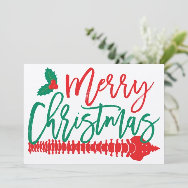 Merry Christmas Spine Holly Chiropractic Flat Card (Standing Front)
